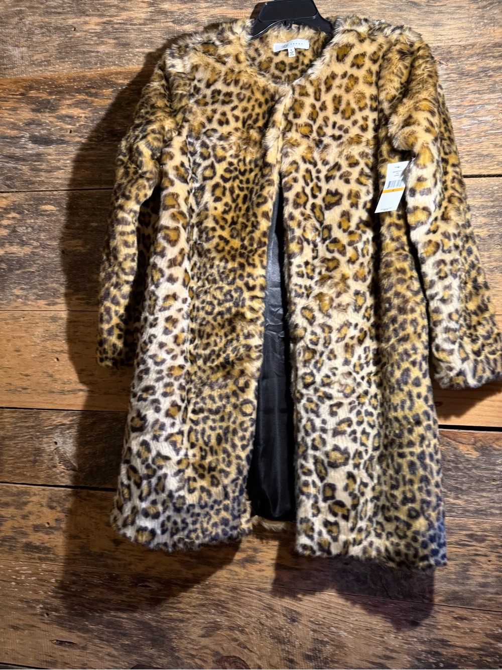 Fever Leopard-Print Faux Fur Pea Coat in Gold and Black